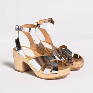 Sabot YOUYOU Ybiza sandals, metallic silver, leather platform, Size EU 40